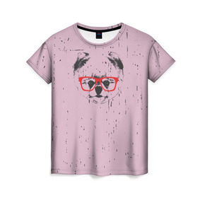 Женская футболка 3D с принтом Немецкий шпиц в очках в Петрозаводске, 100% полиэфир ( синтетическое хлопкоподобное полотно) | прямой крой, круглый вырез горловины, длина до линии бедер | домашние животные | пес | собака