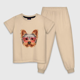 Детская пижама хлопок с принтом Йоркширский терьер в очках сердечках в Петрозаводске, 100% хлопок |  брюки и футболка прямого кроя, без карманов, на брюках мягкая резинка на поясе и по низу штанин
 | домашние животные | пес | собака | терьер