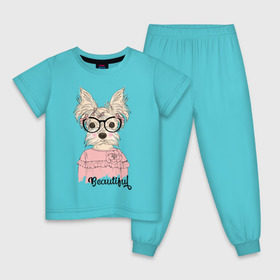 Детская пижама хлопок с принтом Beautiful в Петрозаводске, 100% хлопок |  брюки и футболка прямого кроя, без карманов, на брюках мягкая резинка на поясе и по низу штанин
 | домашние животные | йоркширский терьер | пес | песик | собака | собачка | терьер | шпиц