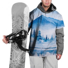 Накидка на куртку 3D с принтом Зимний пейзаж в Петрозаводске, 100% полиэстер |  | арт | елки | зима | картина | краски | лес | пейзаж | природа