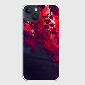 Чехол для iPhone 13 с принтом Мрачный лес в Петрозаводске,  |  | вечер | времена | время | года | дерево | деревья | живой | закат | красный | куст | кусты | лес | листья | мир | осень | природа | фауна | флора | черный