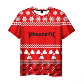 Мужская футболка 3D с принтом Праздничный Megadeth в Петрозаводске, 100% полиэфир | прямой крой, круглый вырез горловины, длина до линии бедер | Тематика изображения на принте: 