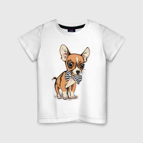 Детская футболка хлопок с принтом Чихуахуа с бабочкой в Петрозаводске, 100% хлопок | круглый вырез горловины, полуприлегающий силуэт, длина до линии бедер | домашние животные | пес | песик | собака | собачка | чихуахуа
