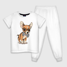 Детская пижама хлопок с принтом Чихуахуа с бабочкой в Петрозаводске, 100% хлопок |  брюки и футболка прямого кроя, без карманов, на брюках мягкая резинка на поясе и по низу штанин
 | домашние животные | пес | песик | собака | собачка | чихуахуа