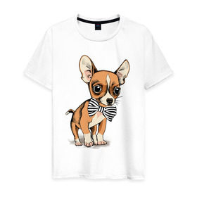 Мужская футболка хлопок с принтом Чихуахуа с бабочкой в Петрозаводске, 100% хлопок | прямой крой, круглый вырез горловины, длина до линии бедер, слегка спущенное плечо. | Тематика изображения на принте: домашние животные | пес | песик | собака | собачка | чихуахуа
