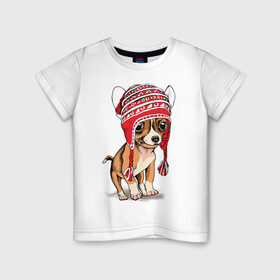 Детская футболка хлопок с принтом Чихуахуа в шапочке в Петрозаводске, 100% хлопок | круглый вырез горловины, полуприлегающий силуэт, длина до линии бедер | домашние животные | пес | песик | собака | собачка | чихуахуа