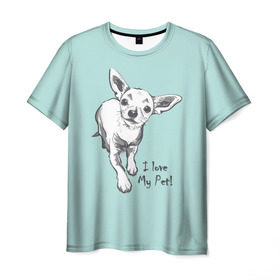Мужская футболка 3D с принтом I love my pet в Петрозаводске, 100% полиэфир | прямой крой, круглый вырез горловины, длина до линии бедер | домашние животные | пес | песик | собака | собачка | чихуахуа