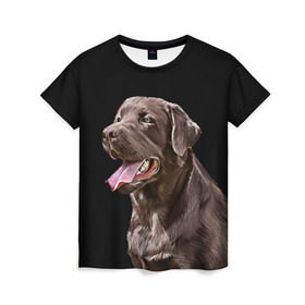Женская футболка 3D с принтом Лабрадор_арт_2 в Петрозаводске, 100% полиэфир ( синтетическое хлопкоподобное полотно) | прямой крой, круглый вырез горловины, длина до линии бедер | домашние животные | лабрадор | пес | песик | ретривер | собака | собачка