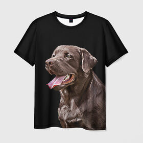 Мужская футболка 3D с принтом Лабрадор_арт_2 в Петрозаводске, 100% полиэфир | прямой крой, круглый вырез горловины, длина до линии бедер | домашние животные | лабрадор | пес | песик | ретривер | собака | собачка