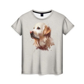 Женская футболка 3D с принтом Лабрадор_арт в Петрозаводске, 100% полиэфир ( синтетическое хлопкоподобное полотно) | прямой крой, круглый вырез горловины, длина до линии бедер | домашние животные | пес | ретривер | собака