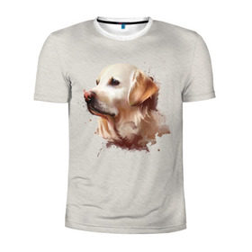 Мужская футболка 3D спортивная с принтом Лабрадор_арт в Петрозаводске, 100% полиэстер с улучшенными характеристиками | приталенный силуэт, круглая горловина, широкие плечи, сужается к линии бедра | Тематика изображения на принте: домашние животные | пес | ретривер | собака