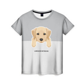 Женская футболка 3D с принтом Лабрадор щенок в Петрозаводске, 100% полиэфир ( синтетическое хлопкоподобное полотно) | прямой крой, круглый вырез горловины, длина до линии бедер | домашние животные | лабрадор | пес | песик | ретривер | собака | собачка