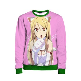 Детский свитшот 3D с принтом Shina Mashiro Neko - Nyan в Петрозаводске, 100% полиэстер | свободная посадка, прямой крой, мягкая тканевая резинка на рукавах и понизу свитшота | Тематика изображения на принте: cat | kawai | mashira | neko | nyan | sakurasou no pet na kanojo | shina | shina mashiro | tyan | анимэ | кошечка из сакурасо | сакурасо