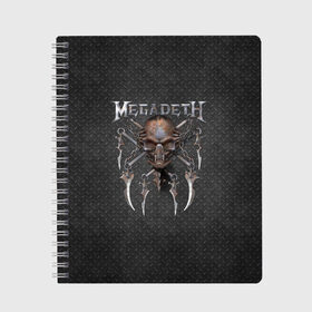 Тетрадь с принтом Megadeth в Петрозаводске, 100% бумага | 48 листов, плотность листов — 60 г/м2, плотность картонной обложки — 250 г/м2. Листы скреплены сбоку удобной пружинной спиралью. Уголки страниц и обложки скругленные. Цвет линий — светло-серый
 | megadet | megadeth | группа | дирк вербурен | дэвид эллефсон | дэйв мастейн | кико лоурейро | мегадет | мегадетх | метал | рок | трэш | трэшметал | тяжелый | хард | хардрок | хеви | хевиметал