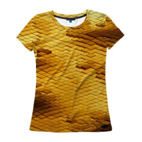 Женская футболка 3D с принтом gold bricks в Петрозаводске, 100% полиэфир ( синтетическое хлопкоподобное полотно) | прямой крой, круглый вырез горловины, длина до линии бедер | geometry | геометрия | грань | кубик | кубики | мозаика | ребро | текстура | тени