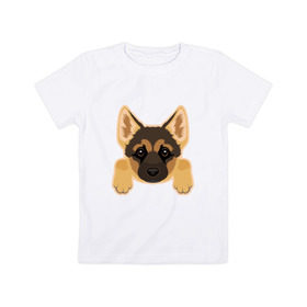 Детская футболка хлопок с принтом Немецкая овчарка щенок в Петрозаводске, 100% хлопок | круглый вырез горловины, полуприлегающий силуэт, длина до линии бедер | домашние животные | овчарка | собака | собачка