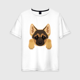 Женская футболка хлопок Oversize с принтом Немецкая овчарка щенок в Петрозаводске, 100% хлопок | свободный крой, круглый ворот, спущенный рукав, длина до линии бедер
 | домашние животные | овчарка | собака | собачка