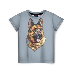 Детская футболка 3D с принтом Немецкая овчарка арт в Петрозаводске, 100% гипоаллергенный полиэфир | прямой крой, круглый вырез горловины, длина до линии бедер, чуть спущенное плечо, ткань немного тянется | домашние животные | овчарка | пес | собака