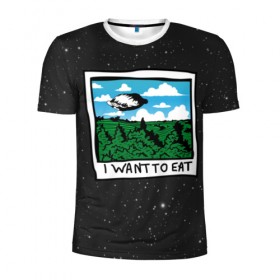 Мужская футболка 3D спортивная с принтом I want to eat в Петрозаводске, 100% полиэстер с улучшенными характеристиками | приталенный силуэт, круглая горловина, широкие плечи, сужается к линии бедра | арт | еда | лес | нло | облака | пельмени | пельмень | поля | тесто