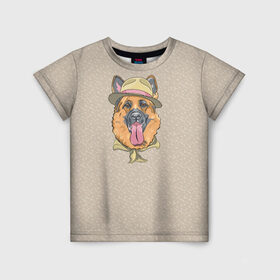 Детская футболка 3D с принтом Немецкая овчарка в шляпке в Петрозаводске, 100% гипоаллергенный полиэфир | прямой крой, круглый вырез горловины, длина до линии бедер, чуть спущенное плечо, ткань немного тянется | домашние животные | овчарка | пес | собака