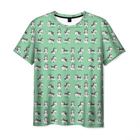 Мужская футболка 3D с принтом Веселые хаски в Петрозаводске, 100% полиэфир | прямой крой, круглый вырез горловины, длина до линии бедер | домашние животные | пес | песик | собака | собачка | хаски