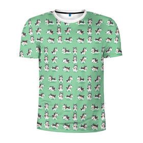 Мужская футболка 3D спортивная с принтом Веселые хаски в Петрозаводске, 100% полиэстер с улучшенными характеристиками | приталенный силуэт, круглая горловина, широкие плечи, сужается к линии бедра | домашние животные | пес | песик | собака | собачка | хаски