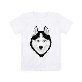 Детская футболка хлопок с принтом Хаски с разными глазами в Петрозаводске, 100% хлопок | круглый вырез горловины, полуприлегающий силуэт, длина до линии бедер | домашние животные | пес | собака