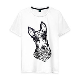 Мужская футболка хлопок с принтом Бультерьер _2 в Петрозаводске, 100% хлопок | прямой крой, круглый вырез горловины, длина до линии бедер, слегка спущенное плечо. | домашние животные | пес | собака