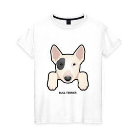 Женская футболка хлопок с принтом Бультерьерчик в Петрозаводске, 100% хлопок | прямой крой, круглый вырез горловины, длина до линии бедер, слегка спущенное плечо | домашние животные | пес | собака