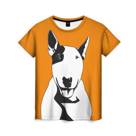 Женская футболка 3D с принтом Солнечнй бультерьер в Петрозаводске, 100% полиэфир ( синтетическое хлопкоподобное полотно) | прямой крой, круглый вырез горловины, длина до линии бедер | бультерьер | домашние животные | пес | песик | собака | собачка