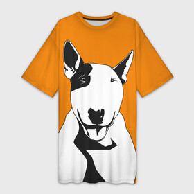 Платье-футболка 3D с принтом Солнечнй бультерьер в Петрозаводске,  |  | бультерьер | домашние животные | пес | песик | собака | собачка
