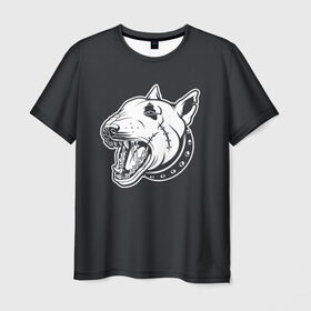 Мужская футболка 3D с принтом Опасный бультерьер в Петрозаводске, 100% полиэфир | прямой крой, круглый вырез горловины, длина до линии бедер | домашние животные | пес | собака
