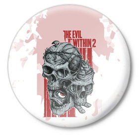 Значок с принтом THE EVIL WITHIN 2 в Петрозаводске,  металл | круглая форма, металлическая застежка в виде булавки | Тематика изображения на принте: skull | череп