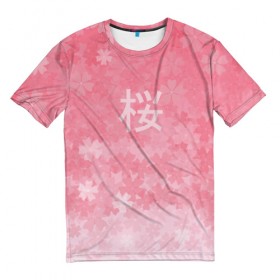 Мужская футболка 3D с принтом Сакура в Петрозаводске, 100% полиэфир | прямой крой, круглый вырез горловины, длина до линии бедер | japan | вишня | розовый | сакура | цветы | япония