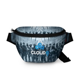 Поясная сумка 3D с принтом CLOUD 9 CS GO в Петрозаводске, 100% полиэстер | плотная ткань, ремень с регулируемой длиной, внутри несколько карманов для мелочей, основное отделение и карман с обратной стороны сумки застегиваются на молнию | cloud 9 | counter strike | cs go | esports | team | известные | киберспорт | мировые | спорт