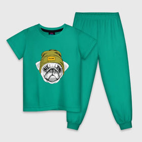 Детская пижама хлопок с принтом Мопсик в шапочке в Петрозаводске, 100% хлопок |  брюки и футболка прямого кроя, без карманов, на брюках мягкая резинка на поясе и по низу штанин
 | домашние животные | пес | собака | хипстер