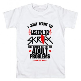 Мужская футболка хлопок с принтом Я прост хочу слушать Skrillex в Петрозаводске, 100% хлопок | прямой крой, круглый вырез горловины, длина до линии бедер, слегка спущенное плечо. | 