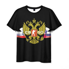 Мужская футболка 3D с принтом CS GO RUSSIAN TEAM в Петрозаводске, 100% полиэфир | прямой крой, круглый вырез горловины, длина до линии бедер | global offensive | герб | россия | флаг