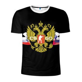 Мужская футболка 3D спортивная с принтом CS GO RUSSIAN TEAM в Петрозаводске, 100% полиэстер с улучшенными характеристиками | приталенный силуэт, круглая горловина, широкие плечи, сужается к линии бедра | global offensive | герб | россия | флаг