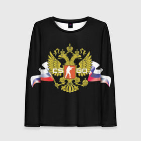 Женский лонгслив 3D с принтом CS GO RUSSIAN TEAM в Петрозаводске, 100% полиэстер | длинные рукава, круглый вырез горловины, полуприлегающий силуэт | global offensive | герб | россия | флаг