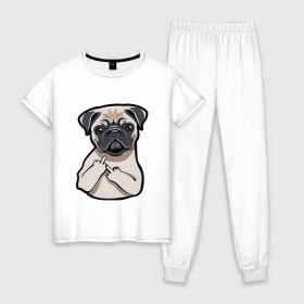 Женская пижама хлопок с принтом Злой мопс в Петрозаводске, 100% хлопок | брюки и футболка прямого кроя, без карманов, на брюках мягкая резинка на поясе и по низу штанин | домашние животные | мопс | пес | песик | собака | собачка