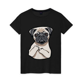 Женская футболка хлопок с принтом Злой мопс в Петрозаводске, 100% хлопок | прямой крой, круглый вырез горловины, длина до линии бедер, слегка спущенное плечо | домашние животные | мопс | пес | песик | собака | собачка