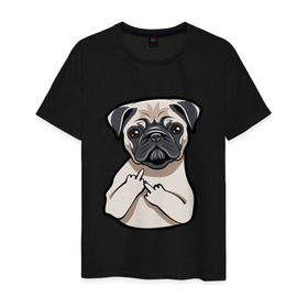 Мужская футболка хлопок с принтом Злой мопс в Петрозаводске, 100% хлопок | прямой крой, круглый вырез горловины, длина до линии бедер, слегка спущенное плечо. | домашние животные | мопс | пес | песик | собака | собачка