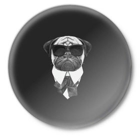 Значок с принтом Мопс в черном в Петрозаводске,  металл | круглая форма, металлическая застежка в виде булавки | Тематика изображения на принте: домашние животные | мопс | пес | песик | собака | собачка