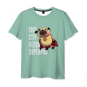 Мужская футболка 3D с принтом This is city needs SUPERPUB в Петрозаводске, 100% полиэфир | прямой крой, круглый вырез горловины, длина до линии бедер | домашние животные | мопс | пес | песик | собака | собачка