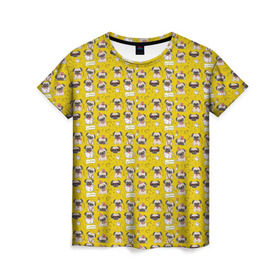 Женская футболка 3D с принтом Мопсики в Петрозаводске, 100% полиэфир ( синтетическое хлопкоподобное полотно) | прямой крой, круглый вырез горловины, длина до линии бедер | домашние животные | мопс | пес | собака