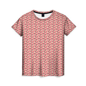 Женская футболка 3D с принтом Мопсики на розовом в Петрозаводске, 100% полиэфир ( синтетическое хлопкоподобное полотно) | прямой крой, круглый вырез горловины, длина до линии бедер | домашние животные | мопс | пес | песик | собака | собачка