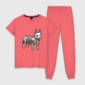 Женская пижама хлопок с принтом Бульдог ренген в Петрозаводске, 100% хлопок | брюки и футболка прямого кроя, без карманов, на брюках мягкая резинка на поясе и по низу штанин | бульдог | домашние животные | пес | песик | собака | собачка | французский бульдог