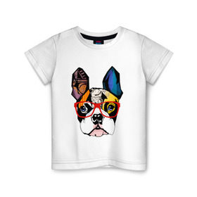 Детская футболка хлопок с принтом Лоскутный мопс в Петрозаводске, 100% хлопок | круглый вырез горловины, полуприлегающий силуэт, длина до линии бедер | бульдог | домашние животные | пес | песик | собака | собачка | французский бульдог
