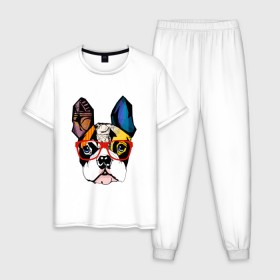 Мужская пижама хлопок с принтом Лоскутный бульдог в Петрозаводске, 100% хлопок | брюки и футболка прямого кроя, без карманов, на брюках мягкая резинка на поясе и по низу штанин
 | бульдог | домашние животные | пес | песик | собака | собачка | французский бульдог